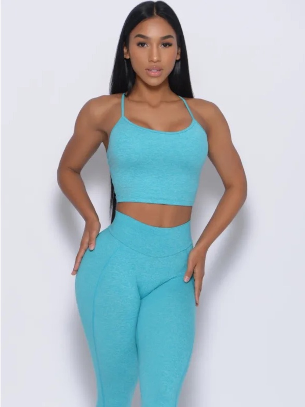 Bombshell Sportswear Aqua Blue Seamless Crop Sports Bra